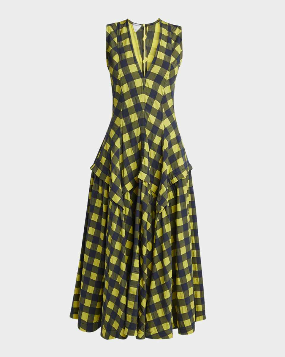 Macro Gingham 3D Cotton Maxi Dress